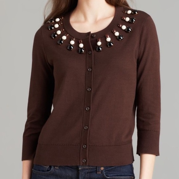 🍁ON SALE🍂KATE SPADE ‘RIO’ NWOT AUTHENTIC EMBELLISHED BROWN CARDIGAN SWEATER - Picture 10 of 10